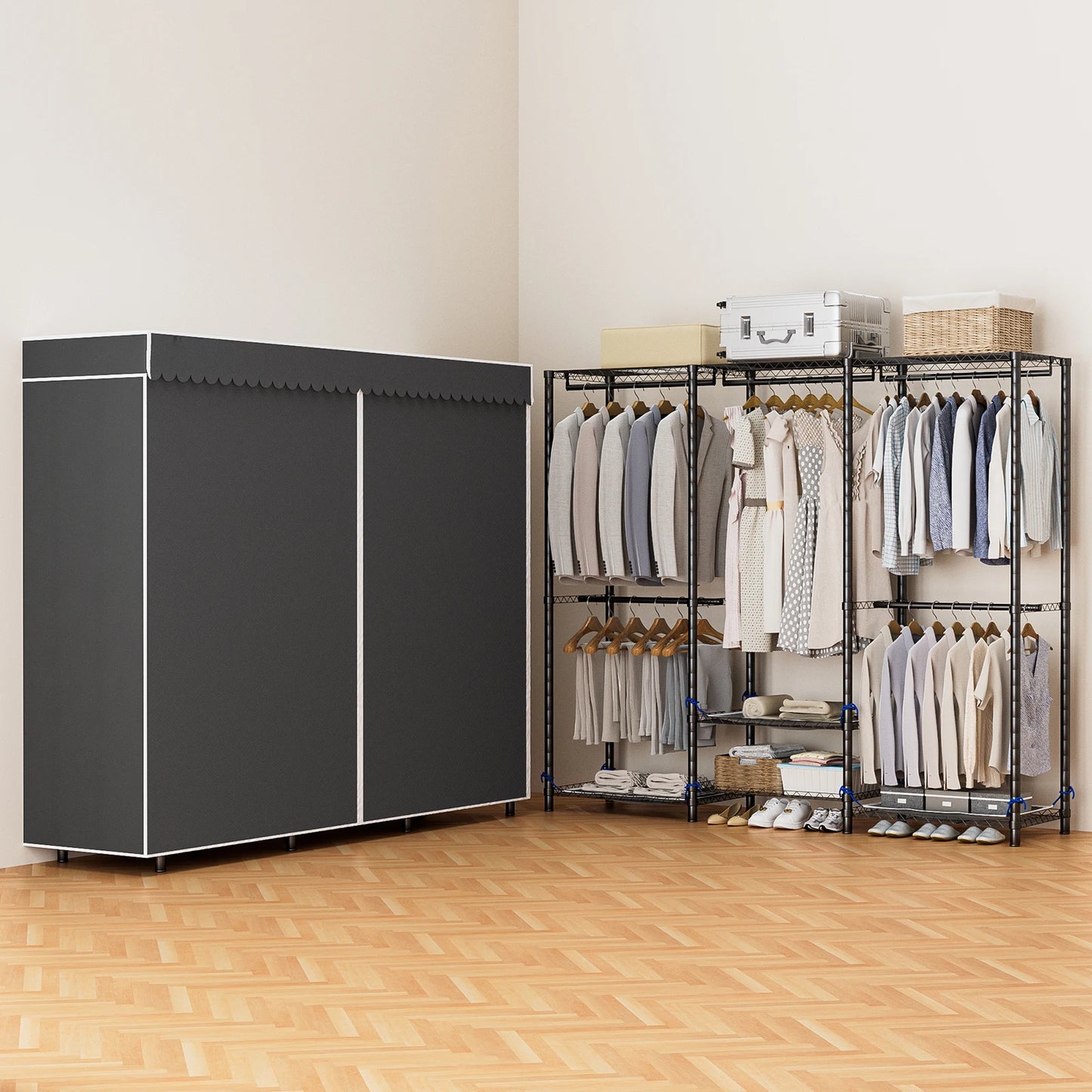Clothes Rack Storage Organizer Wardrobe Hanging Clothes Freestanding Portable Heavy Duty 960 lb for Cloakroom Bedroom Entrances
