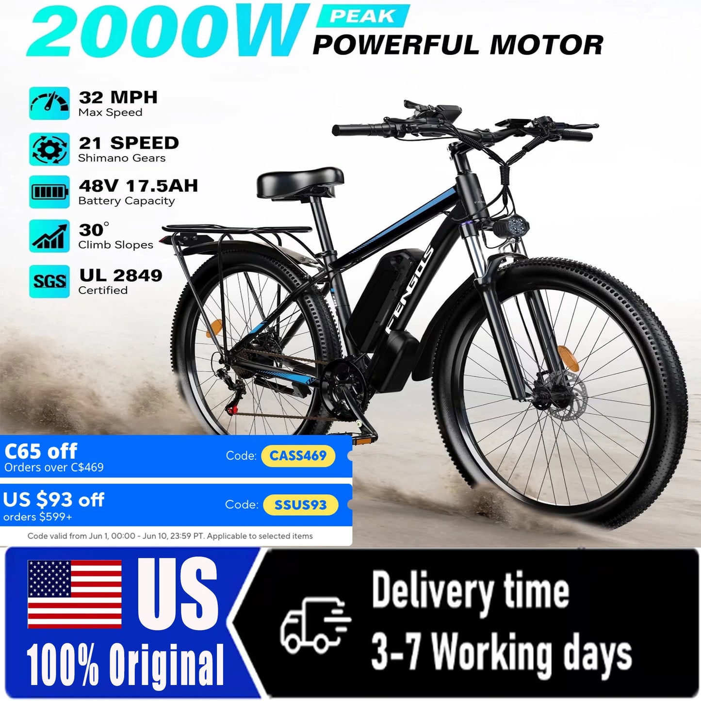 FENGQS Q8 2000W Dual Motor Electric Bicycle 48V 840Wh