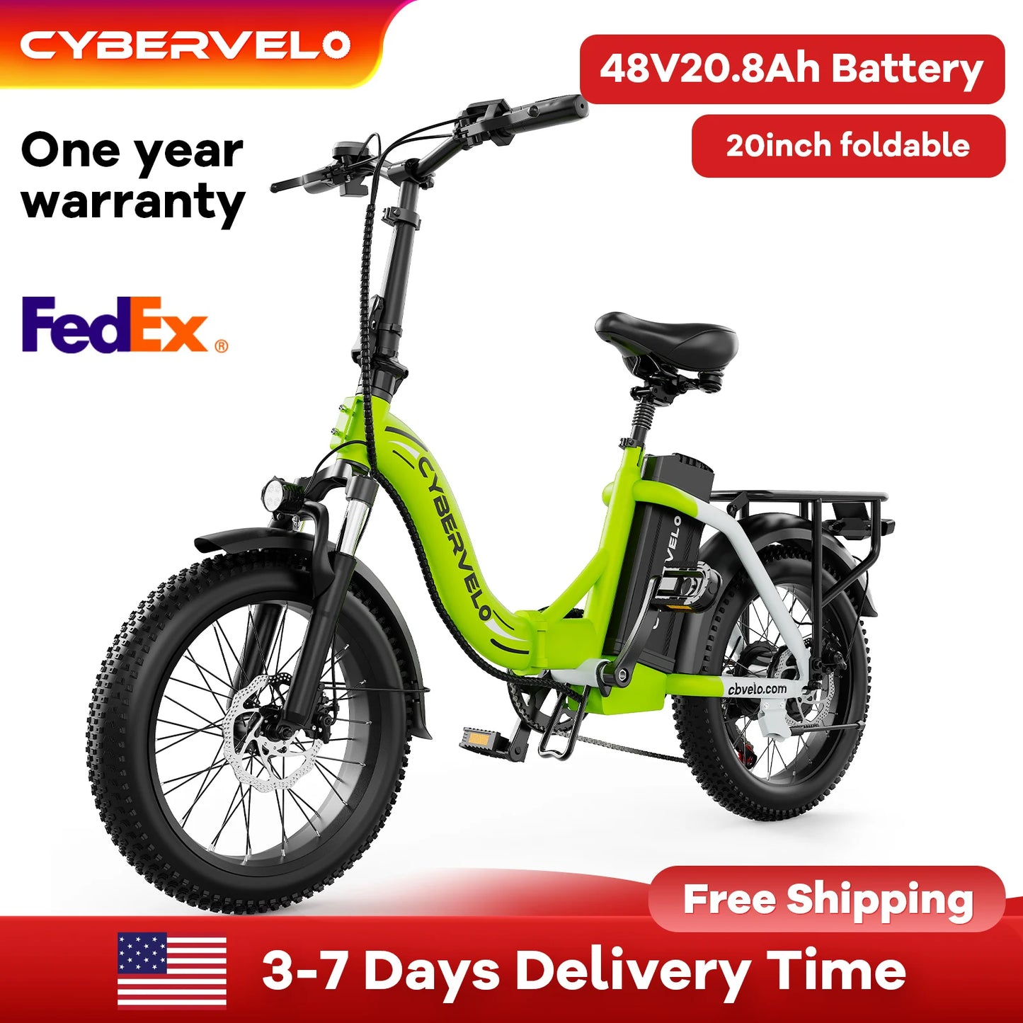 Cybervelo 1000W Foldable Electric Bike With Large Battery
