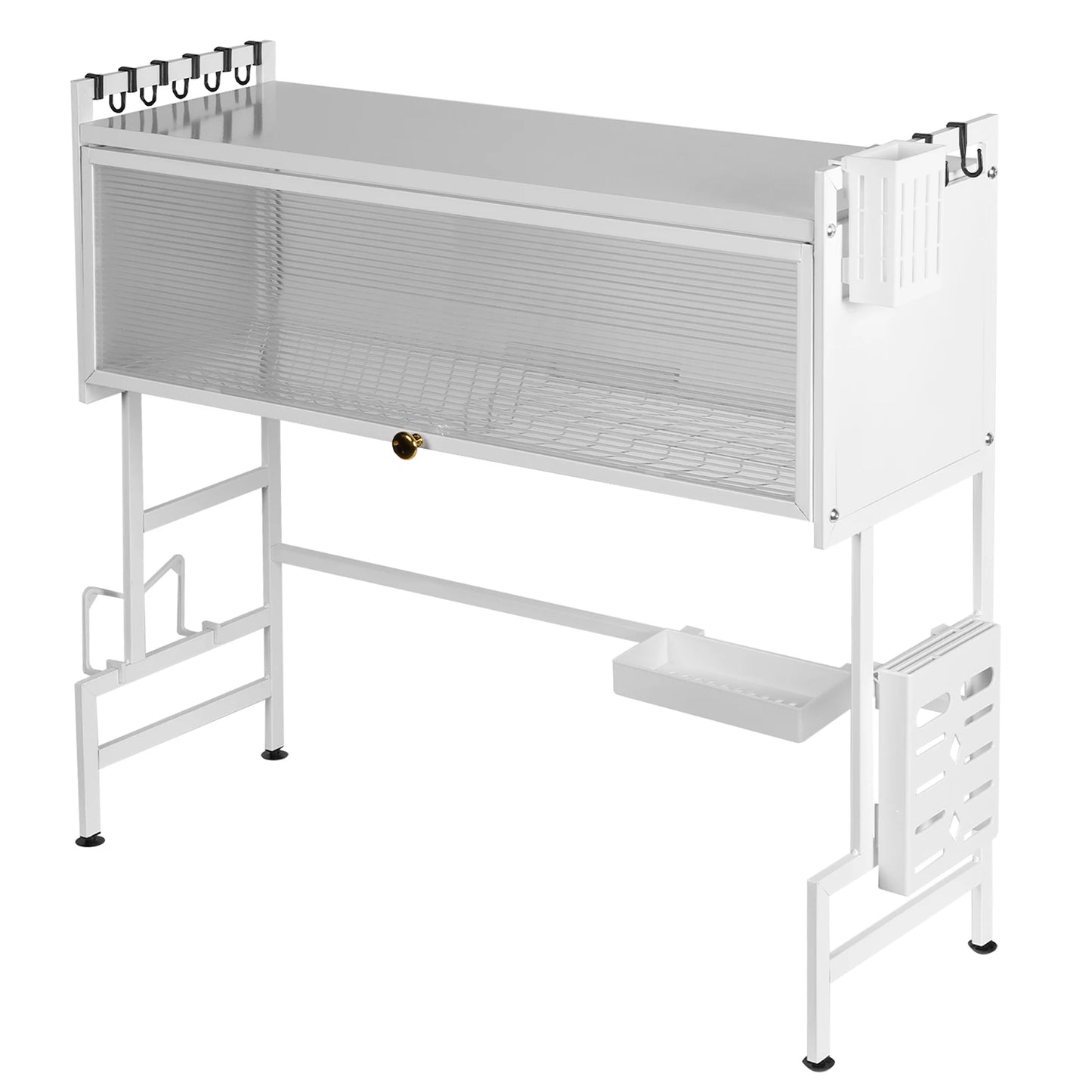 Kitchen Drain Shelf Steel Multi-Functional Kitchen Storage Rack Kitchen Sink Organizer Large Over The Sink Dish Rack with Cover