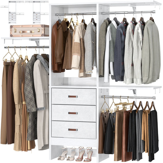 5FT Small Closet System with 3 Fabric Drawers, 60'' Walk In Closet Organizer System With 3 Adjustable Shelves
