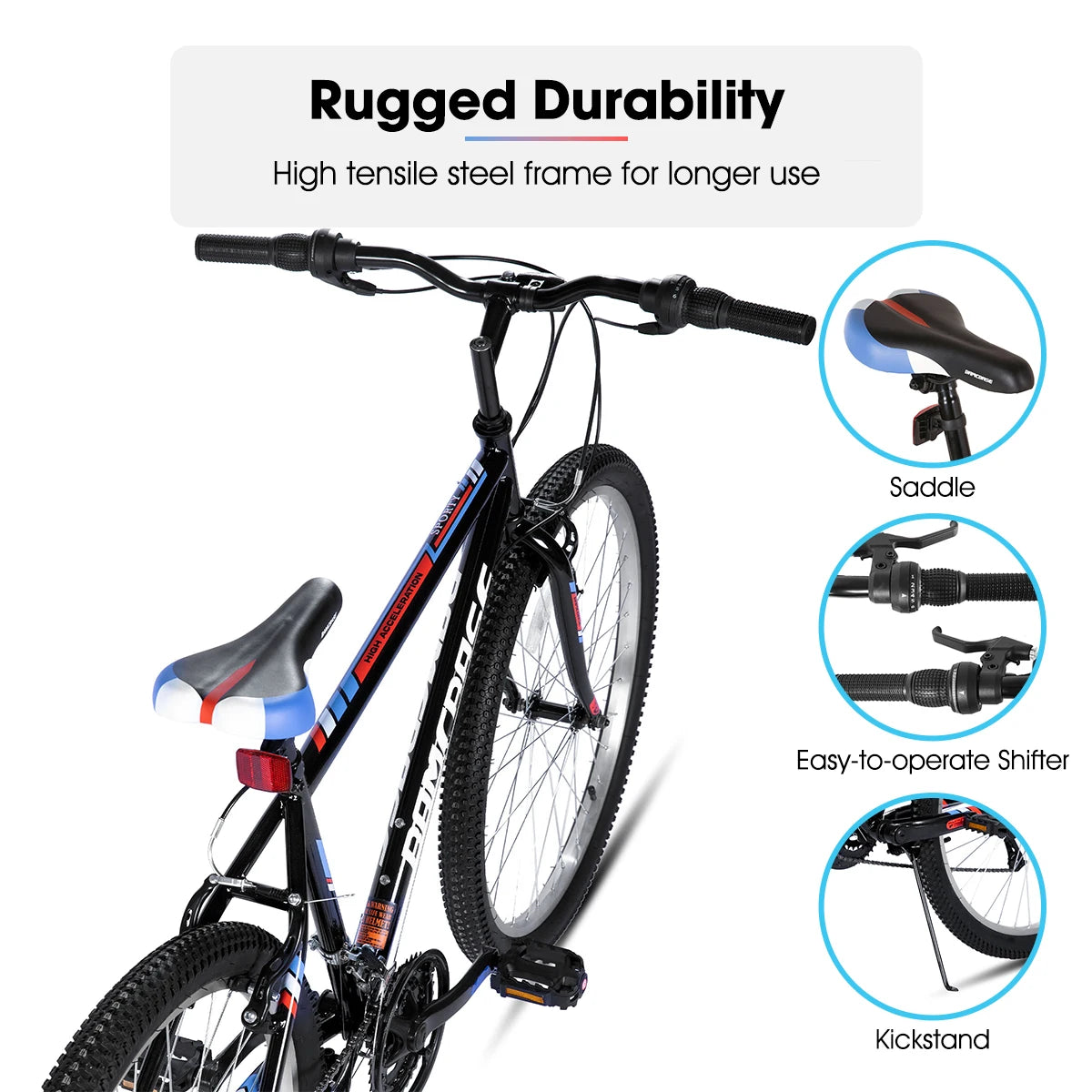 HILAND Mountain Bike Unisex 18 Speed Carbon Steel Frame