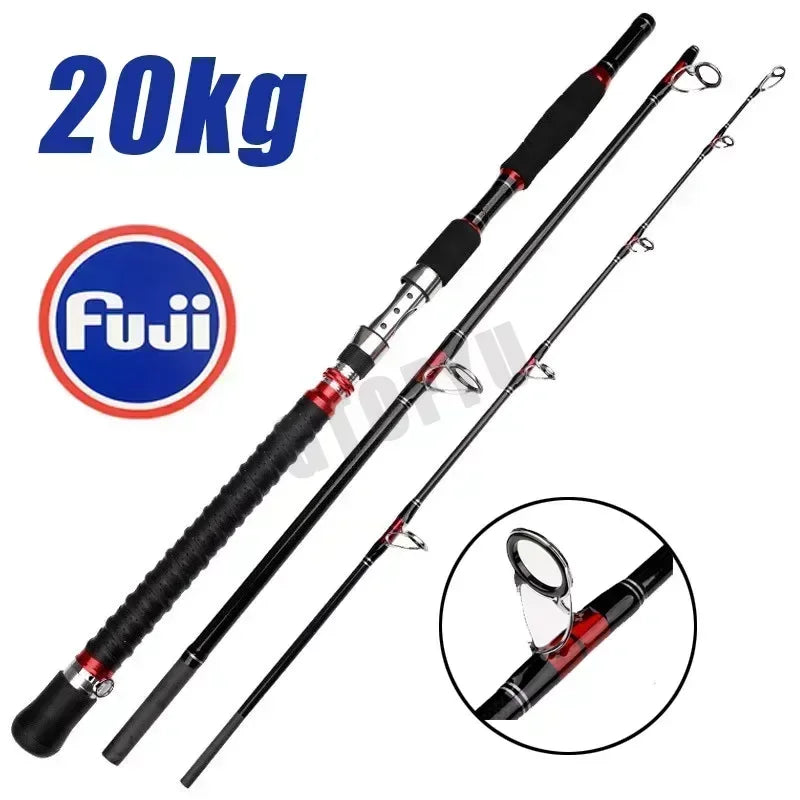 Portable Carbon Spinning Fishing Rod 30 To 50 Lb Three Piece Travel Rod