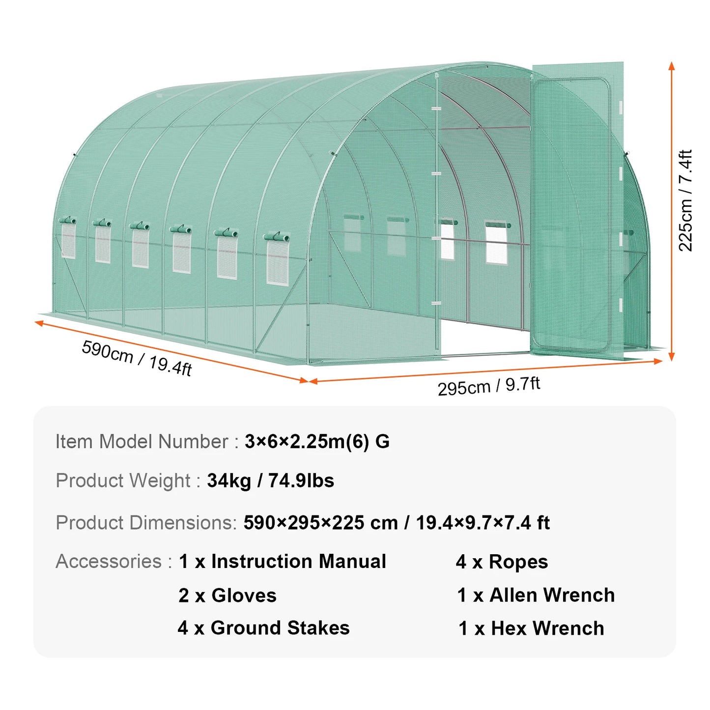 SucceBuy Walk-In Tunnel Greenhouse With Galvanized Steel Frame Outdoor