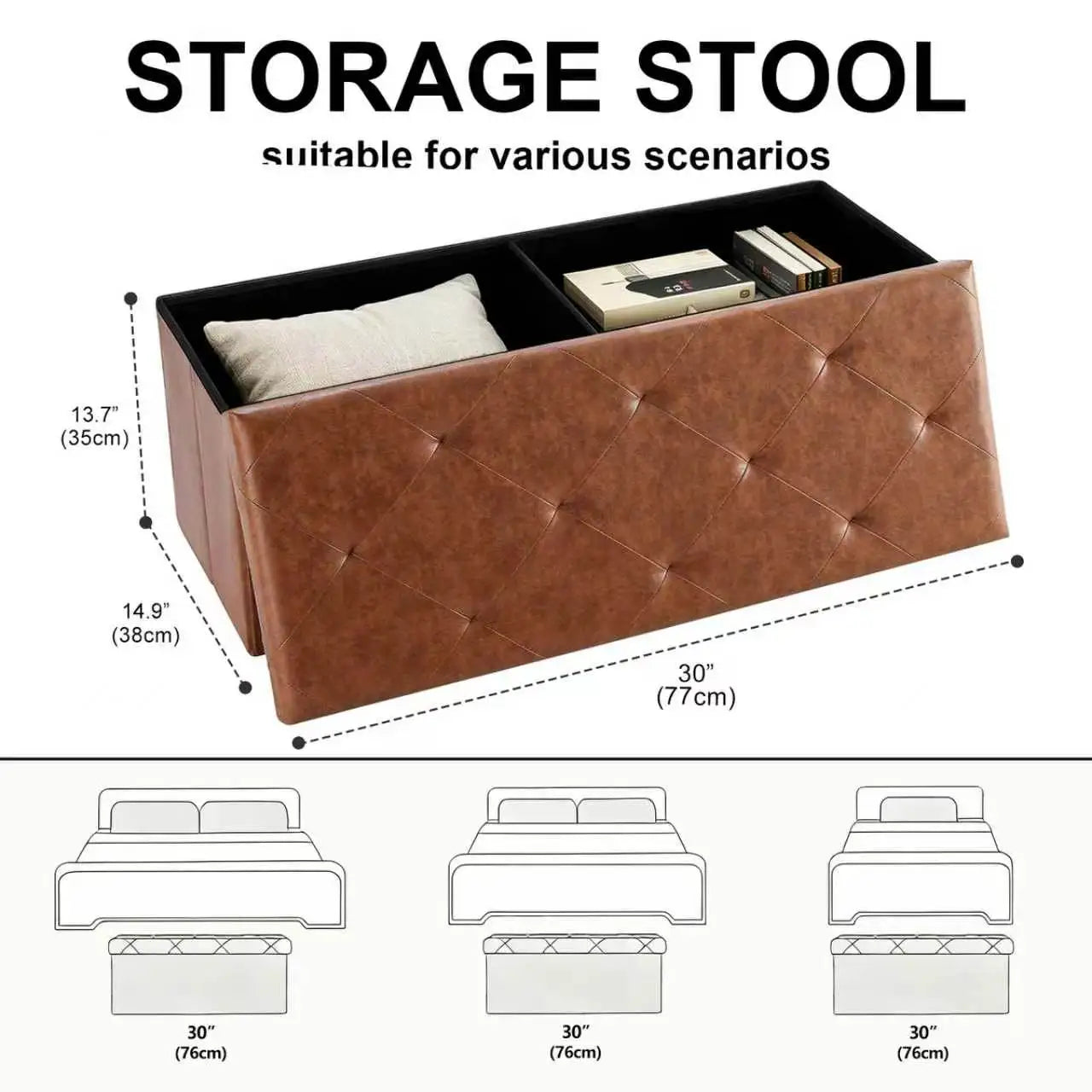 Tufted Faux Leather Storage Bench Folding Footrest Ottoman with 400lbs Weight Capacity, Large Blanket Toy Storage Organizer Chest for Bedroom