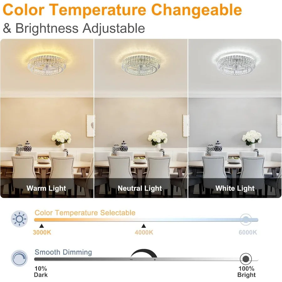 Fandelier Crystal Ceiling Fan With Lights Remote Dimmable LED