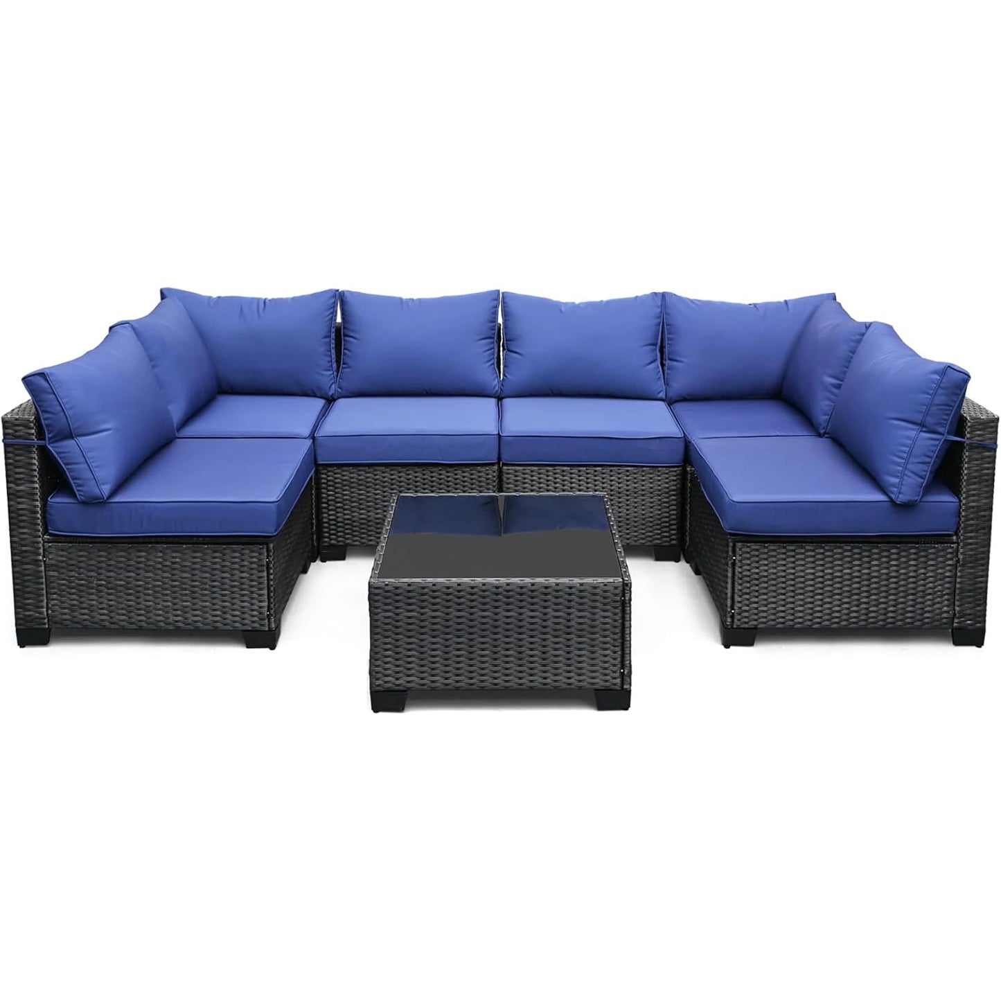 HobbyLane 7 Piece Modular Outdoor Furniture Set PE Rattan Wicker Patio Garden