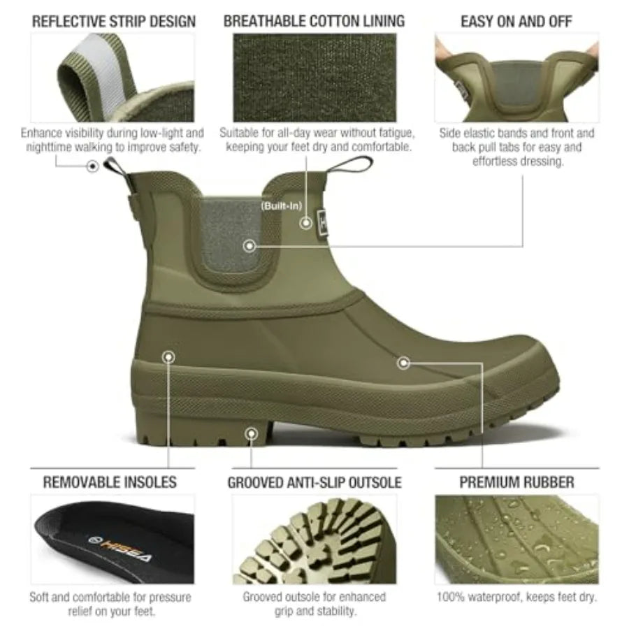 HISEA Women's Duck Chelsea Rain Boots Waterproof Garden Boots
