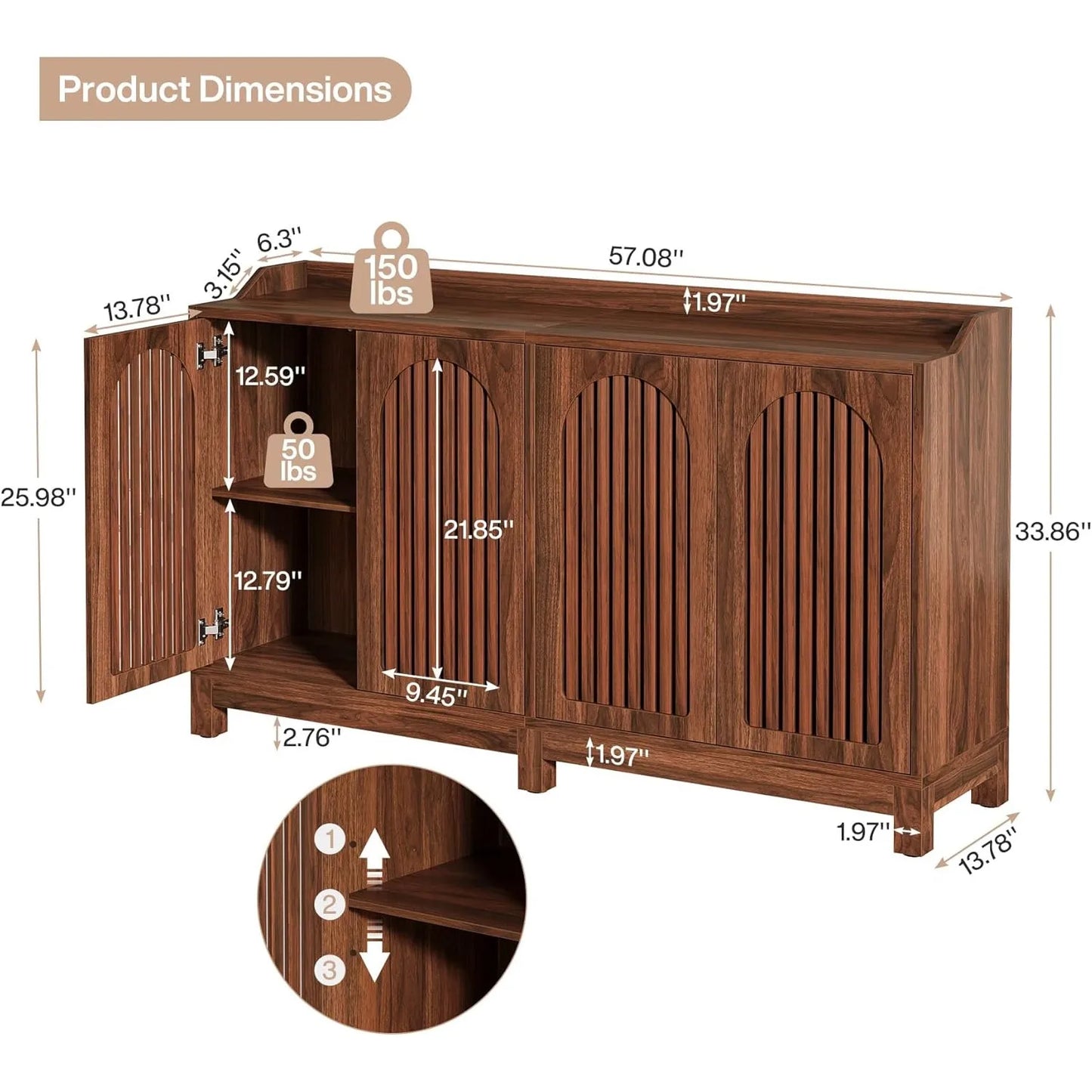 Little Tree Buffet Cabinet With Doors And Shelves Storage Dining Room