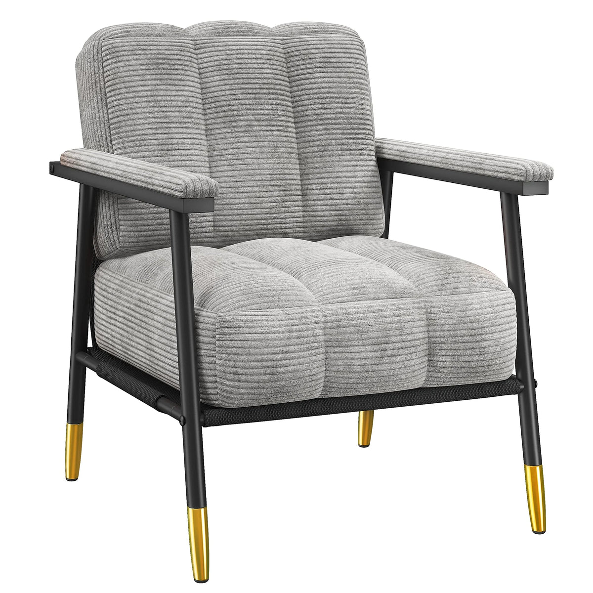 Modern Living Room Chair, Upholstered Armchair with Thick Cushion, Mid-Century Accent Chair with Metal Frame for Bedroom, Balcony and Porch