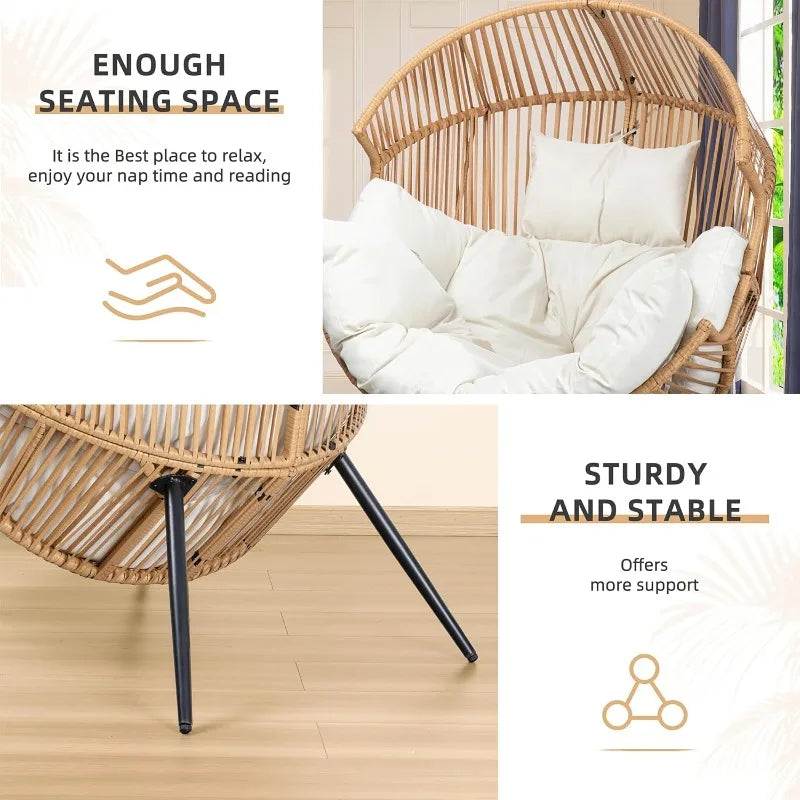 Wicker Egg Chair With Cushion Outdoor PE Rattan Patio Lounge