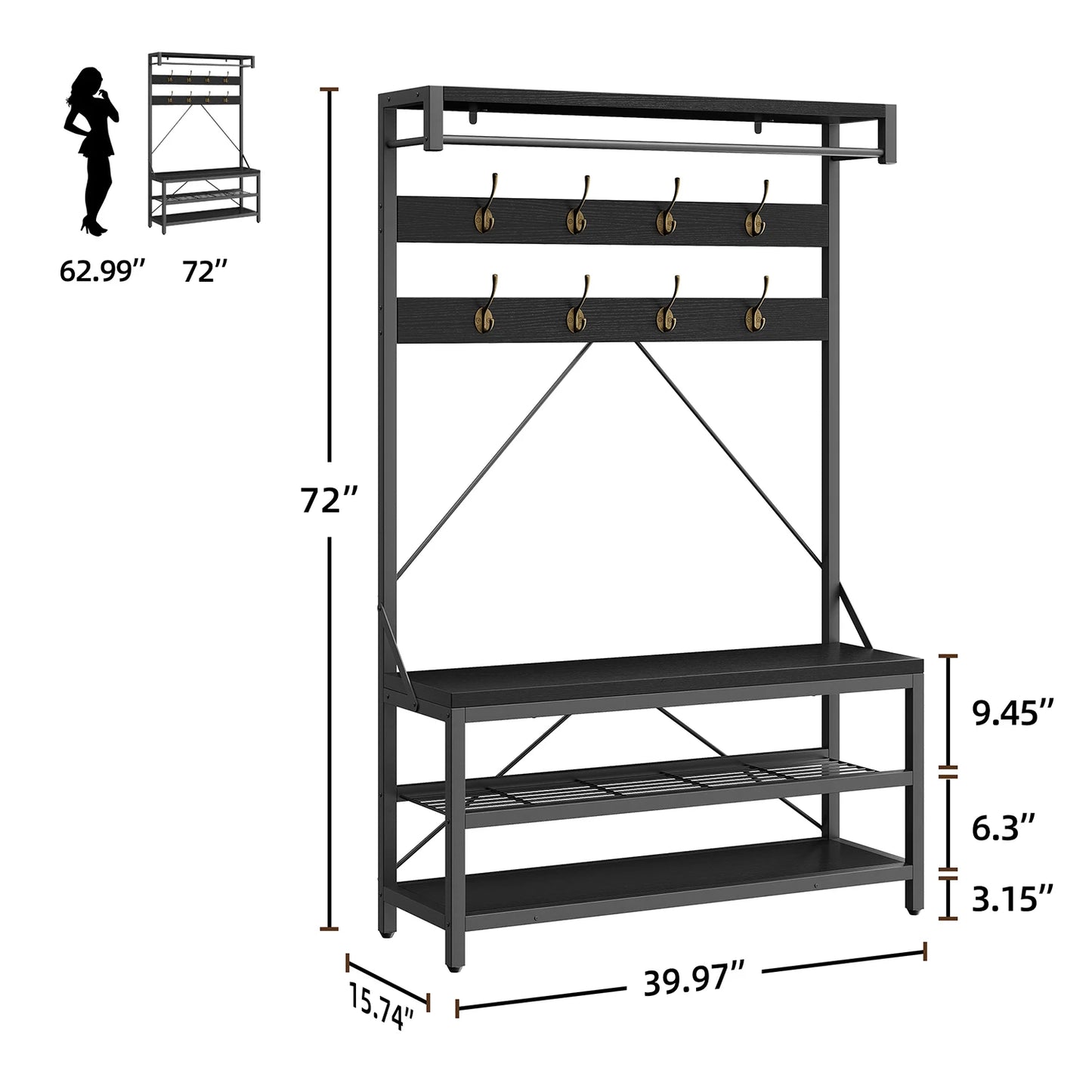 TWISTER.CK 5 In 1 Coat Rack With Shoe Bench Storage