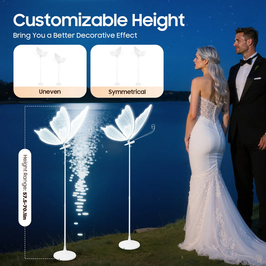 2PCS 23.6" Wedding Butterfly LED Floor Lamp Butterfly Wedding Lights Butterfly Creative Ceiling Lamp Adjustable Height 48W 110V