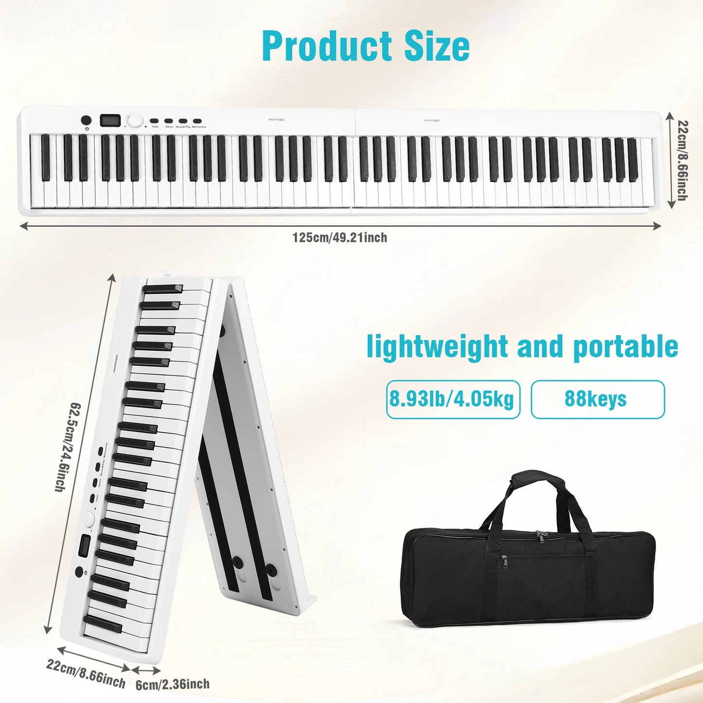 Portable 88 Key Folding Piano Keyboard With Carry Case