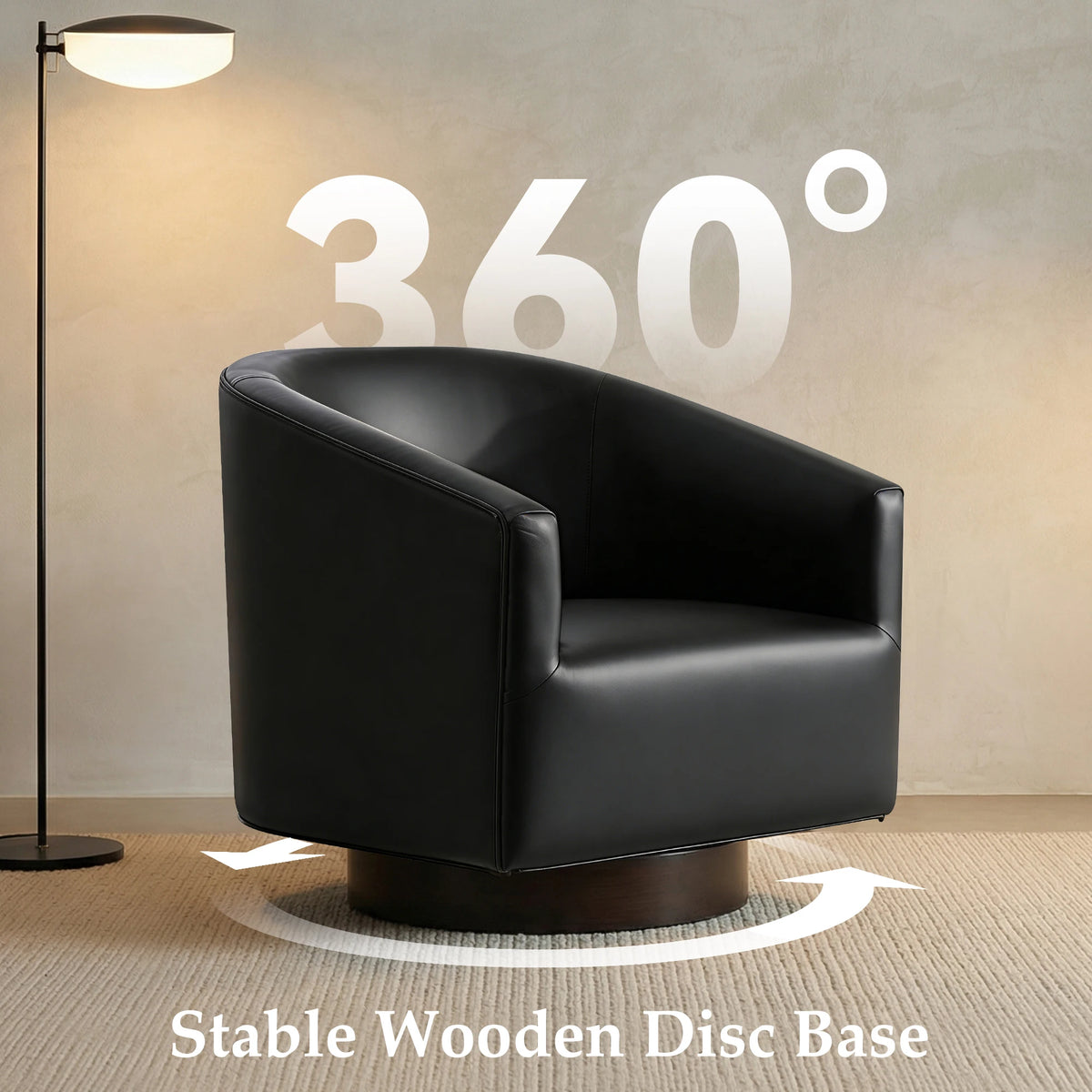 KERDOM Barrel Accent Chair, Modern Round Linen Arm Chair for Living Room, Bedroom, Comfy Club Reading Chairs for Adults, Black