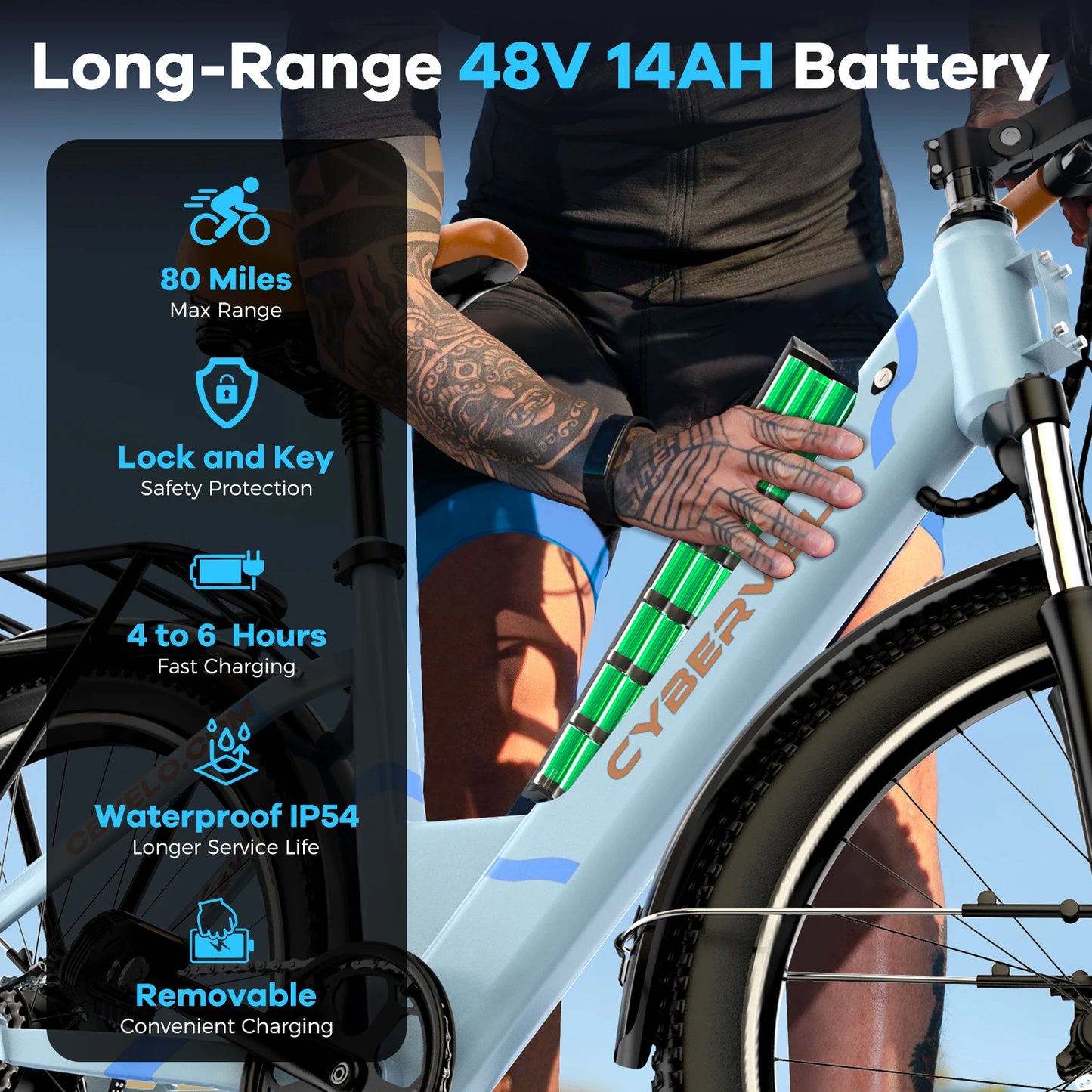 Cybervelo Urban Commute 1000W Electric Bike With Detachable Battery