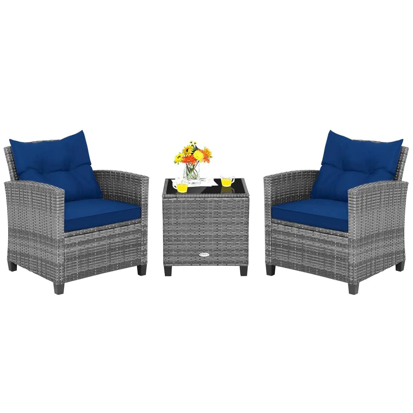 Rattan Wicker Outdoor Patio Sofa Set With Washable Cushions And Tempered Glass