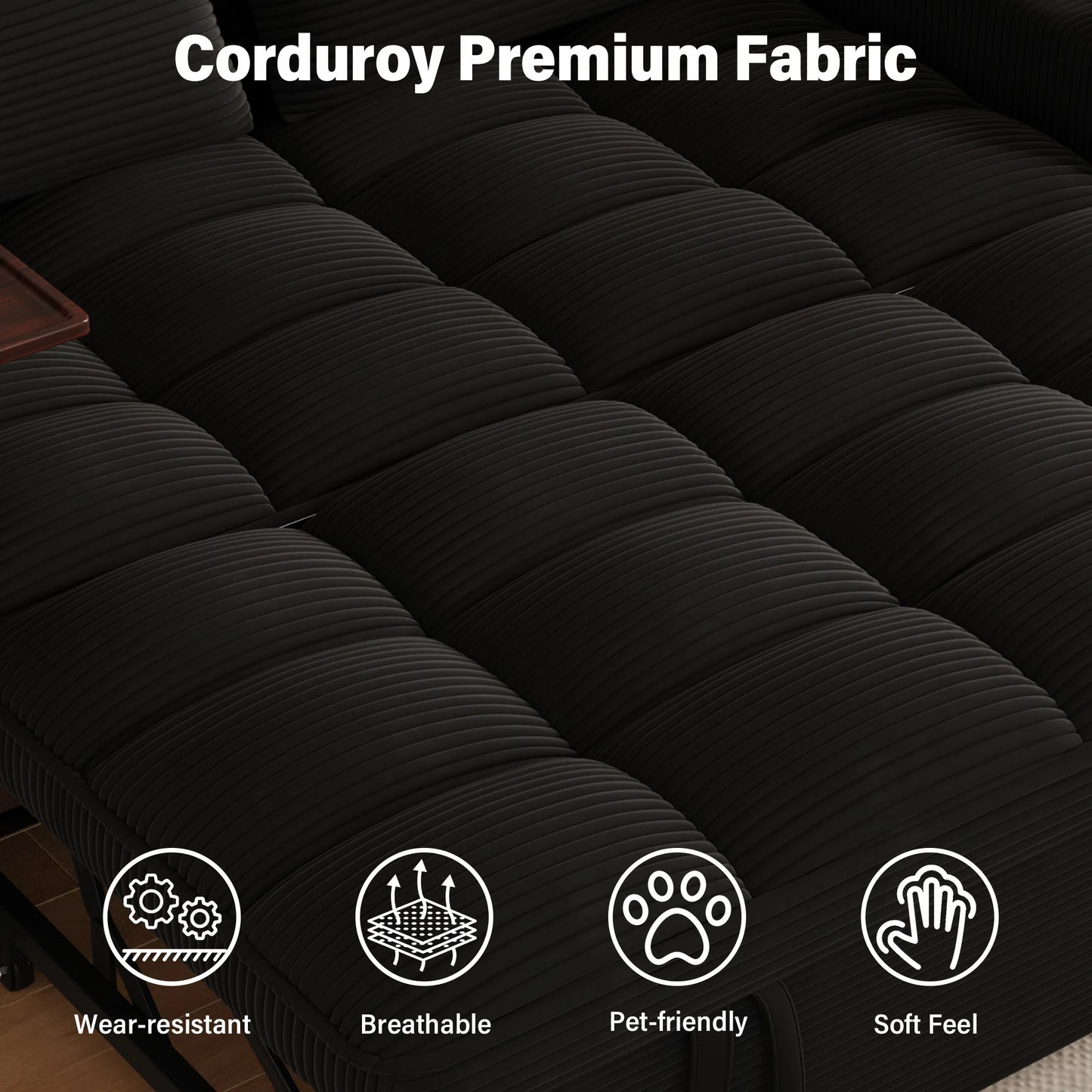 65 Inch Foldable Sofa Bed With Swivel Table And USB Charging