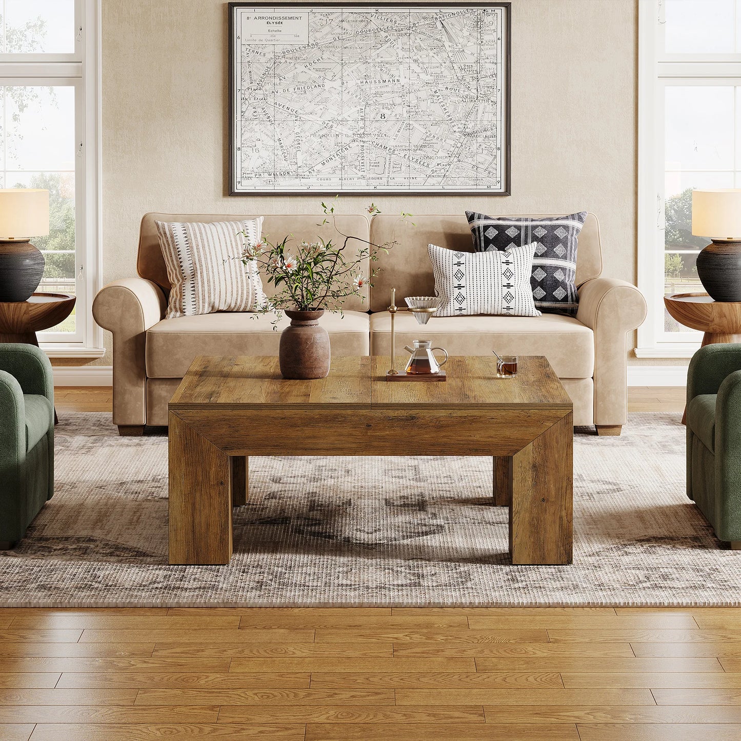 Tribesigns Farmhouse Coffee Table With Sturdy Wooden Legs
