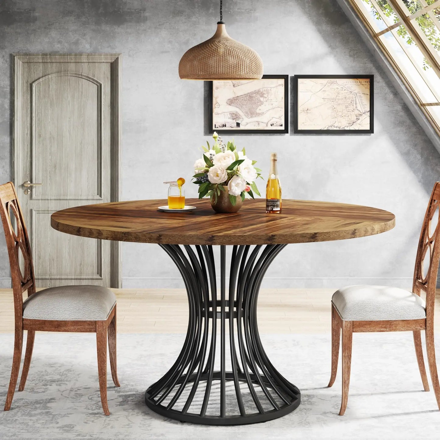 Tribesigns 47 Inch Round Farmhouse Dining Table For Four To Six