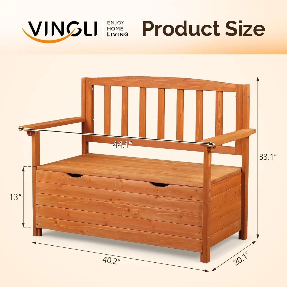 Outdoor Wood Storage Bench With Seating For Deck And Garden