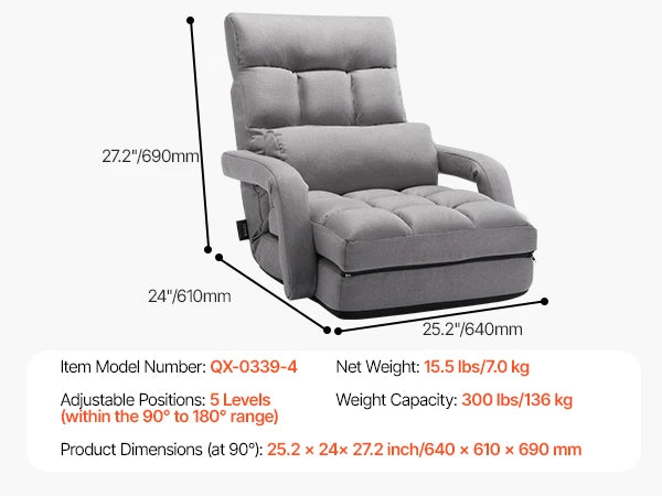 SucceBuy Soft Fabric Folding Floor Chair With Reliable Back Support
