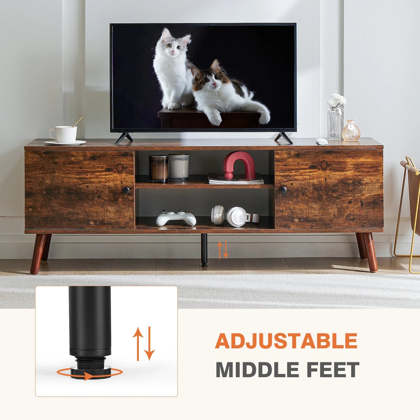 Mcq Wooden Living Room Tv Stand With Adjustable Shelf
