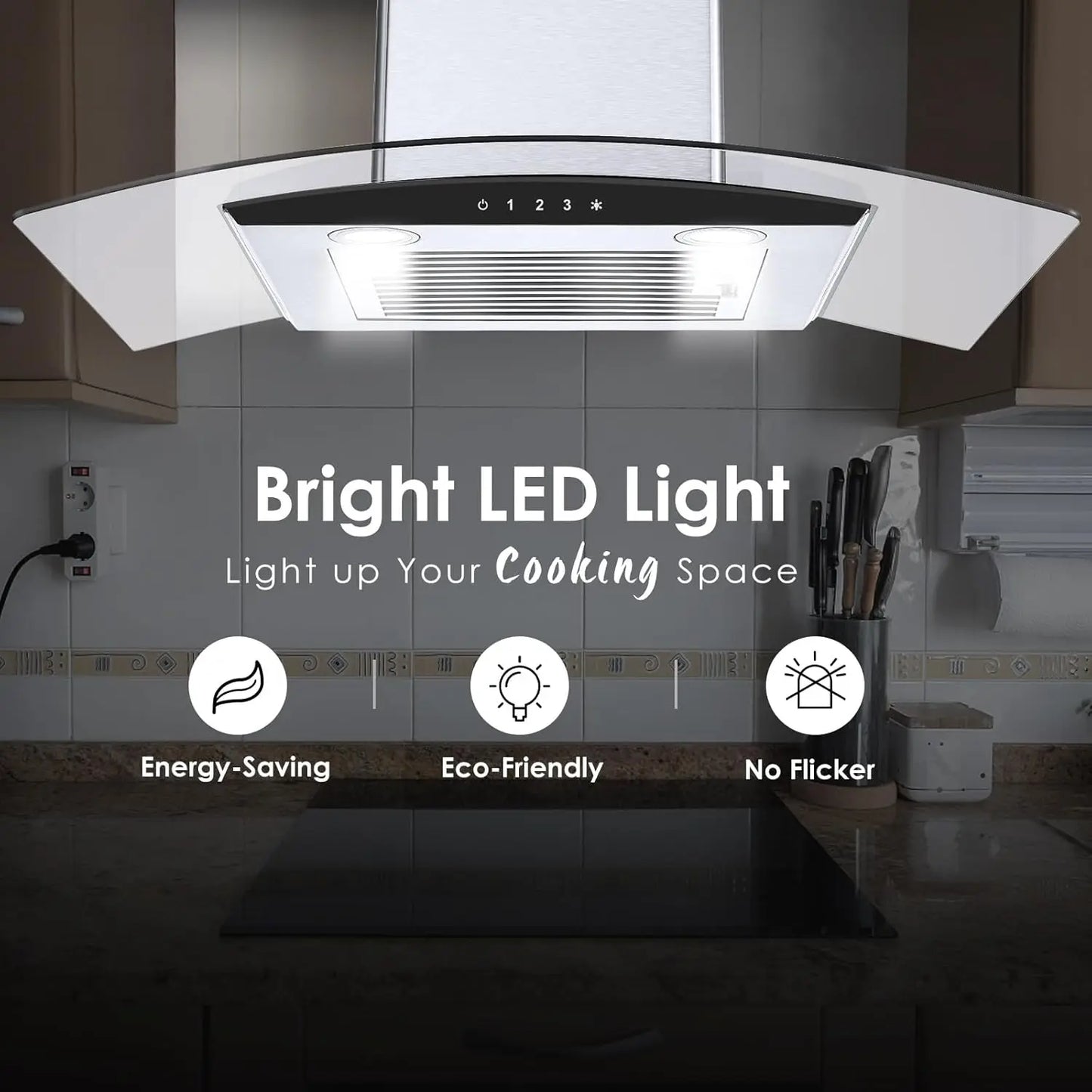 Tieasy Wall Mount Range Hood 450 CFM Convertible Duct Or Ductless
