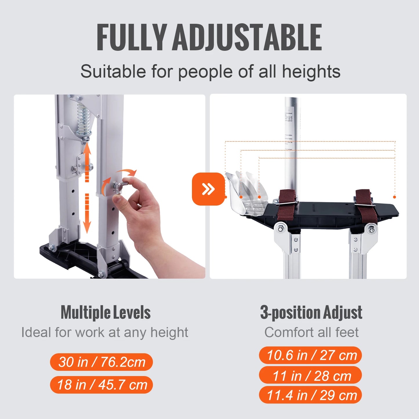SucceBuy Drywall Stilts 18''/36''Adjustable Aluminum Tool Stilts with Protective Knee Pads Non-Slip Work Stilts for Home
