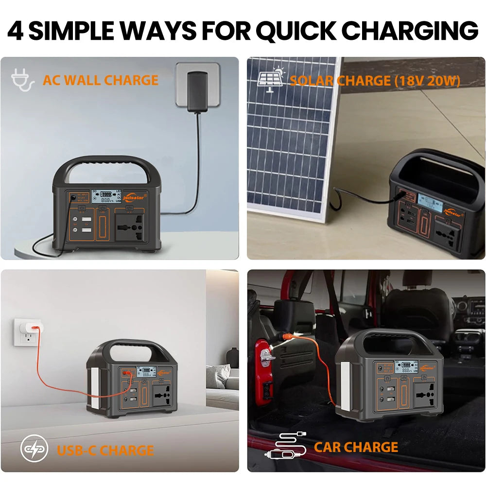 Jsdsolar Portable Solar Power Station 300W 500W LED Light