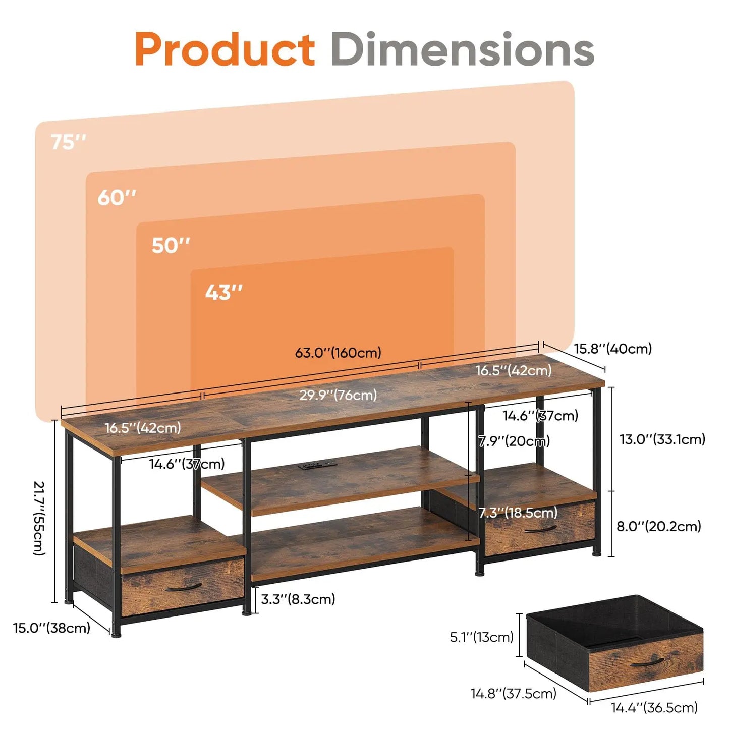 JHK Wood TV Stand Entertainment Center With Adjustable Shelves