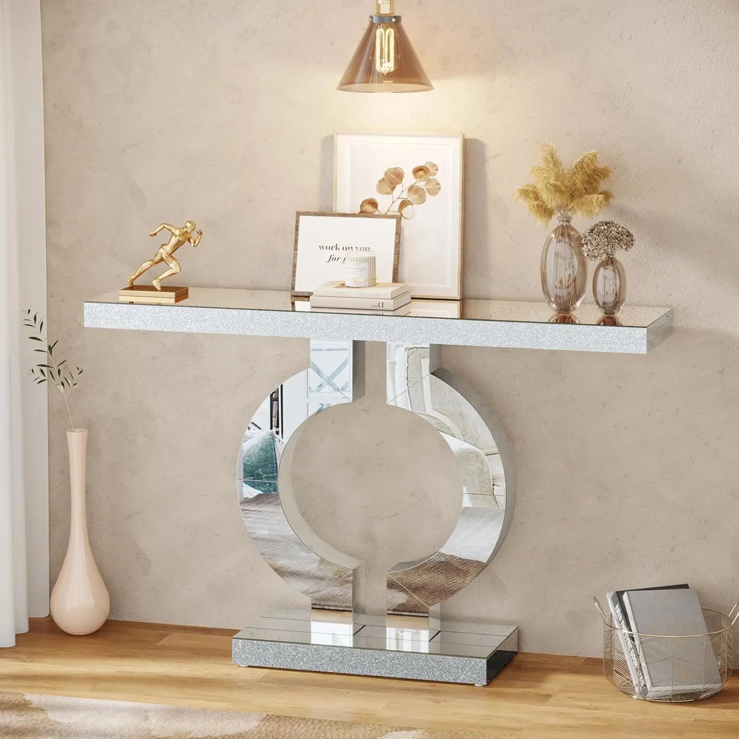 Tribesigns Mirrored Console Table With Thickened Mirror Finish For Entryway