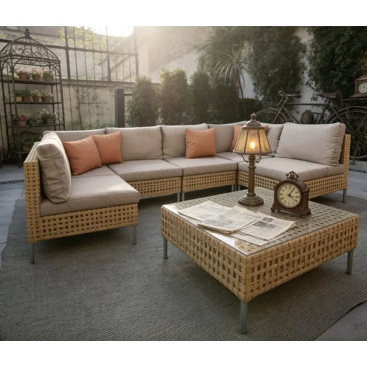 Boho Outdoor Conversation Set In Wicker With Water Resistant Cushions