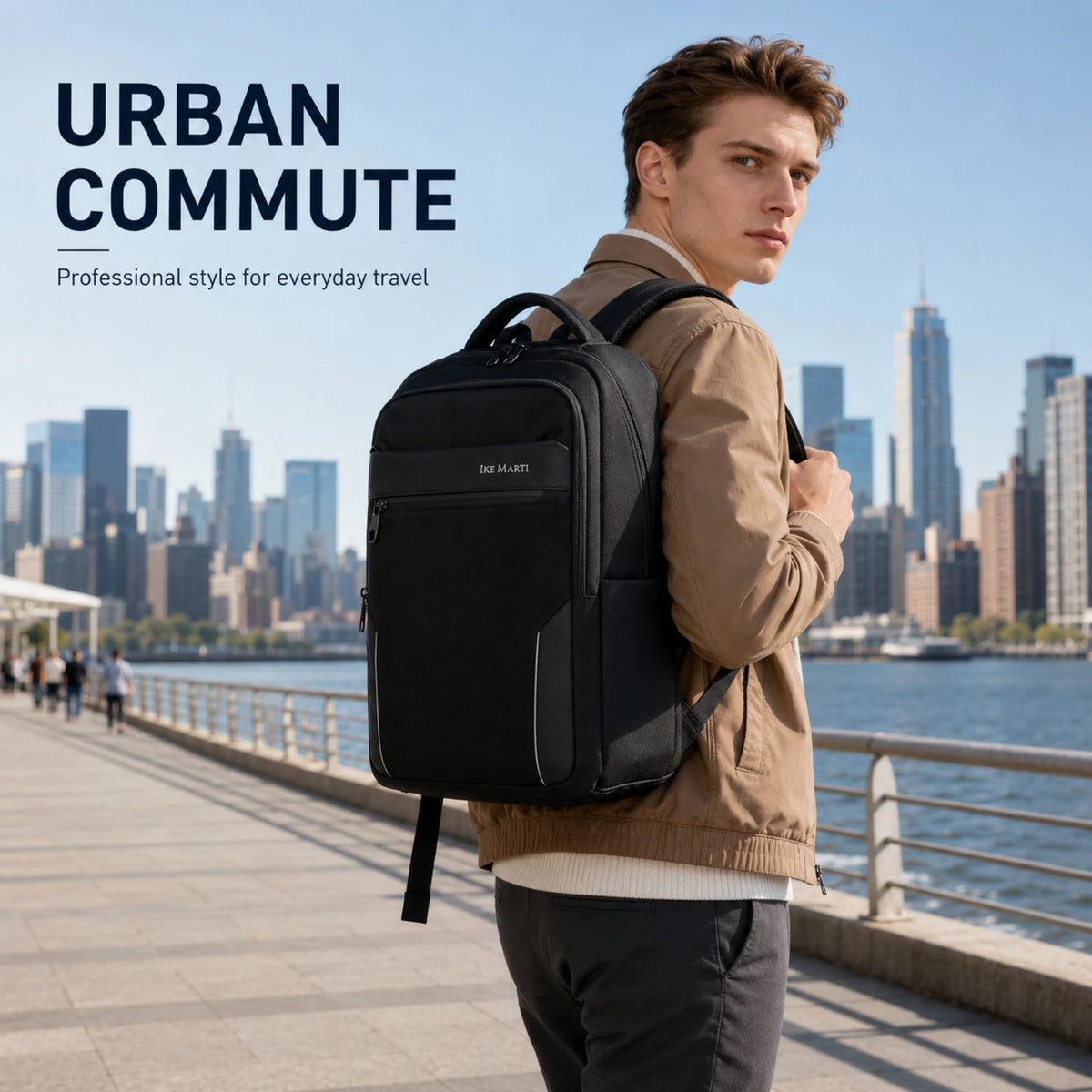 Fashion Business Men'S Backpack Durable Nylon Fabric, Ergonomic Commute Large Capacity Backpack, with Laptop Compartment