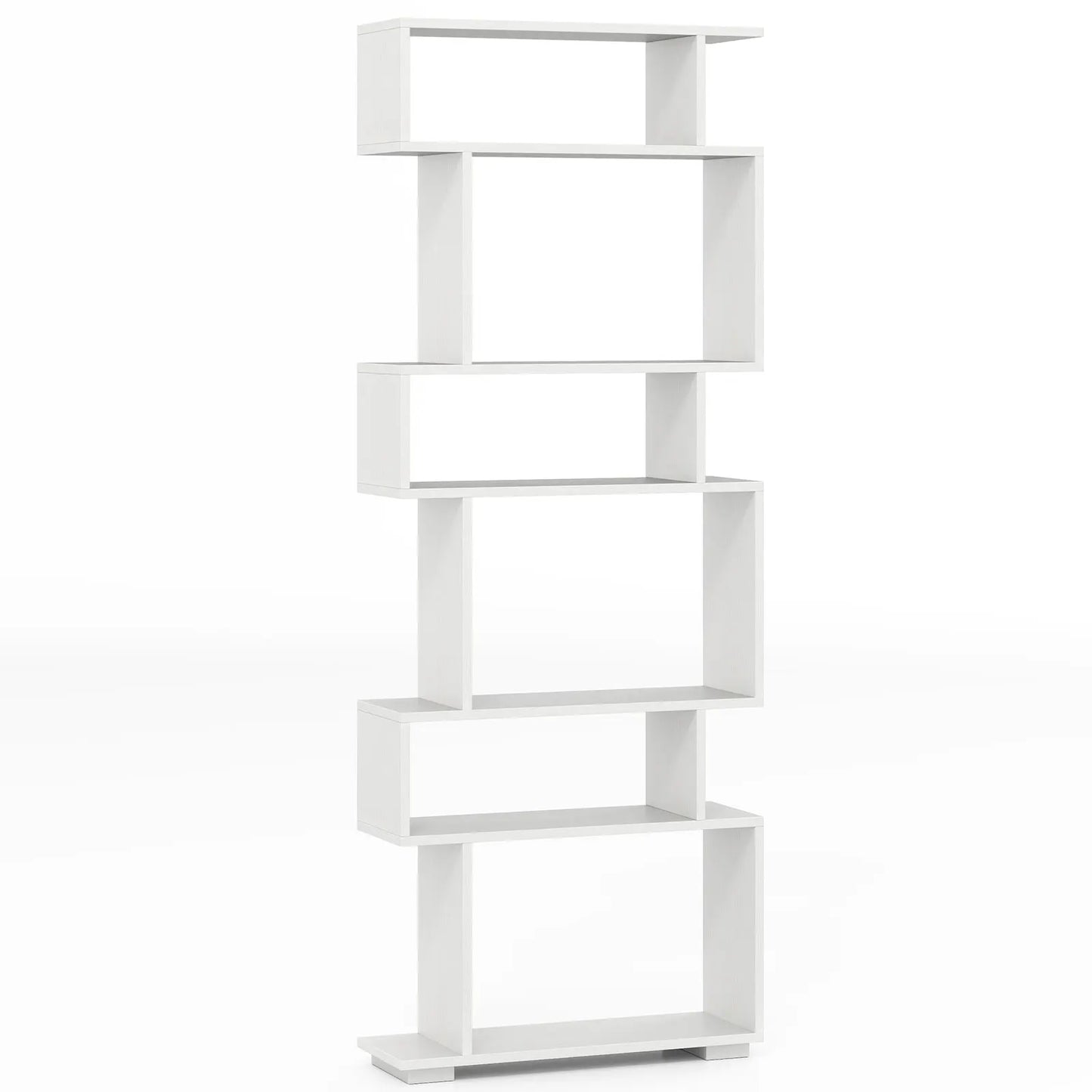 6-tier Storage Bookshelf S-shaped Geometric Bookcase w/ Anti-toppling Kits