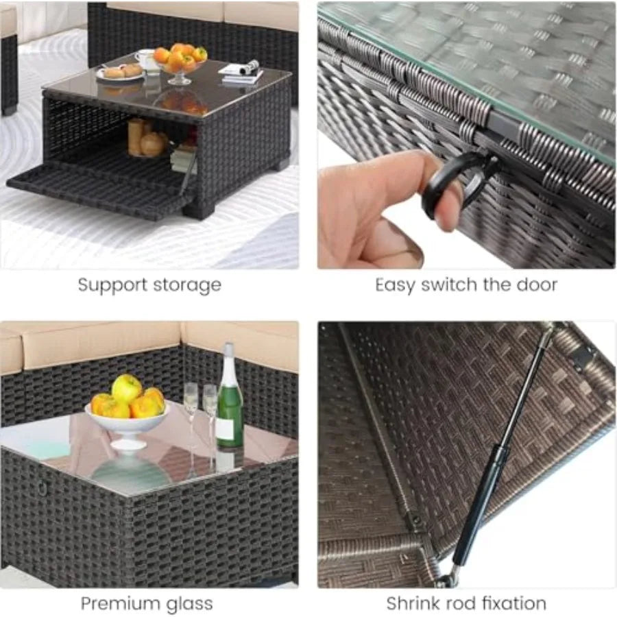 OLOEY Patio Furniture Set Wicker Sofa With Retractable Canopy