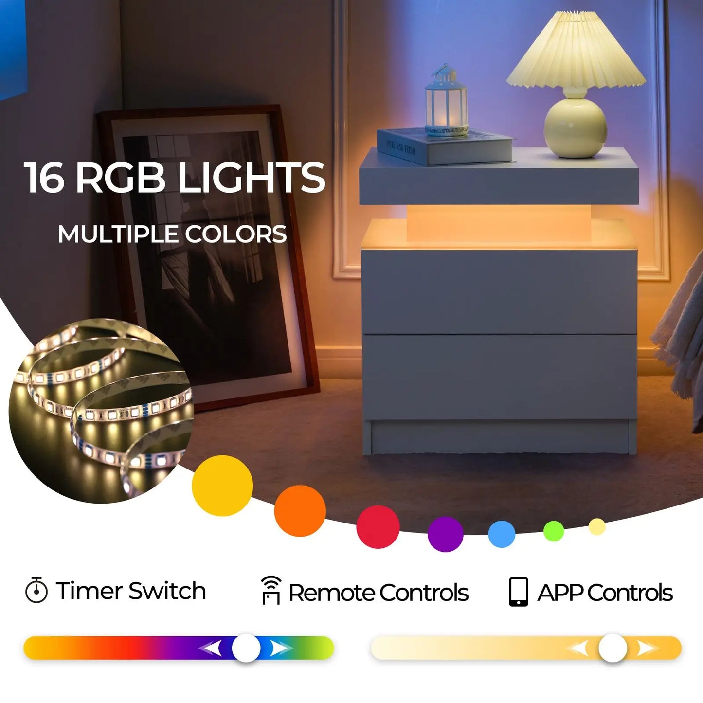 Cubehom Modern Morocco Base LED Nightstand Set Of 2