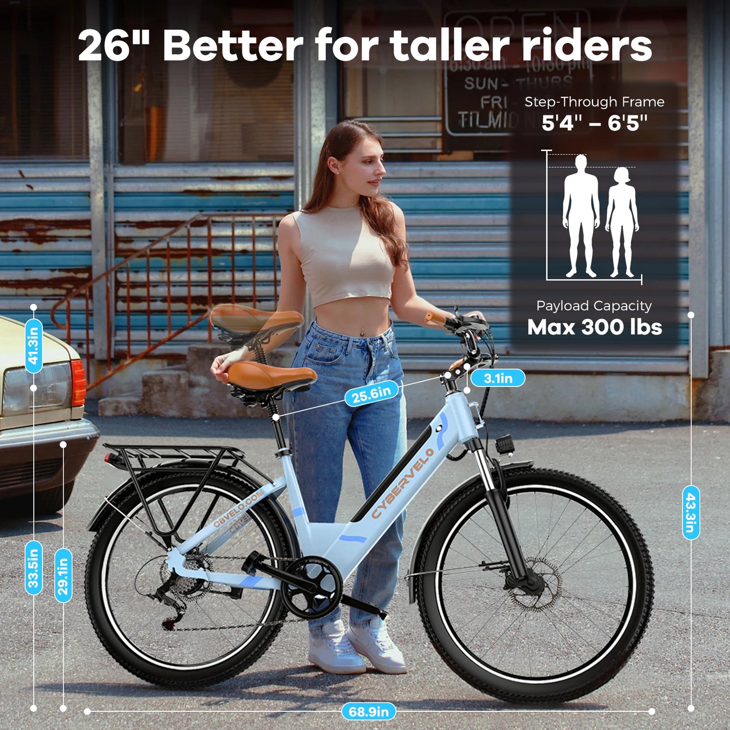 Cybervelo 1000W Peak Electric Bike 80 Mile Range
