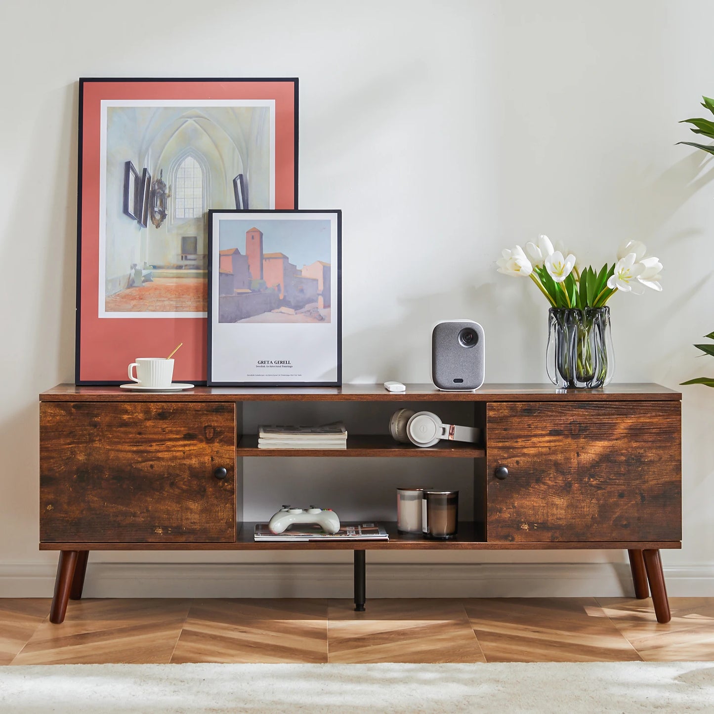 Mcq Wooden Living Room Tv Stand With Adjustable Shelf