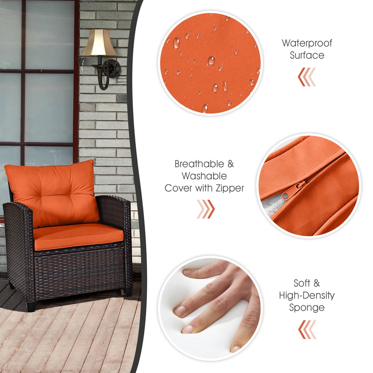 HOMASIS 3-Piece Cushioned Patio Rattan Conversation Set