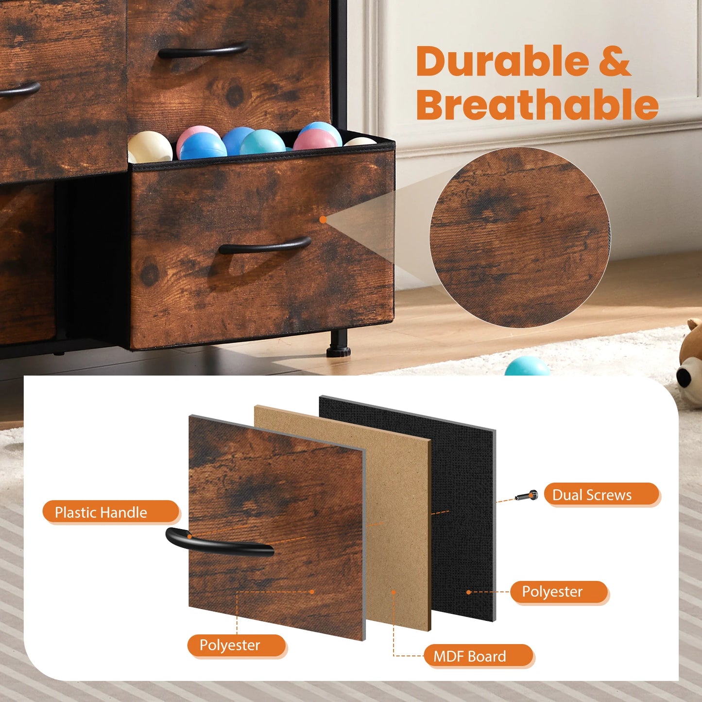JHK Steel Frame Wardrobe With 10 Fabric Drawers