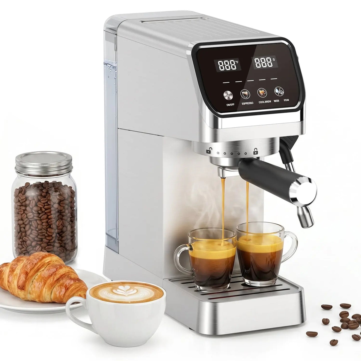 20 Bar Espresso Maker with Milk Frother and Touchscreen 1400W Fast Heat Coffee Machine for Latte Cappuccino Compact Stainless Steel for Home Office Easy to Use