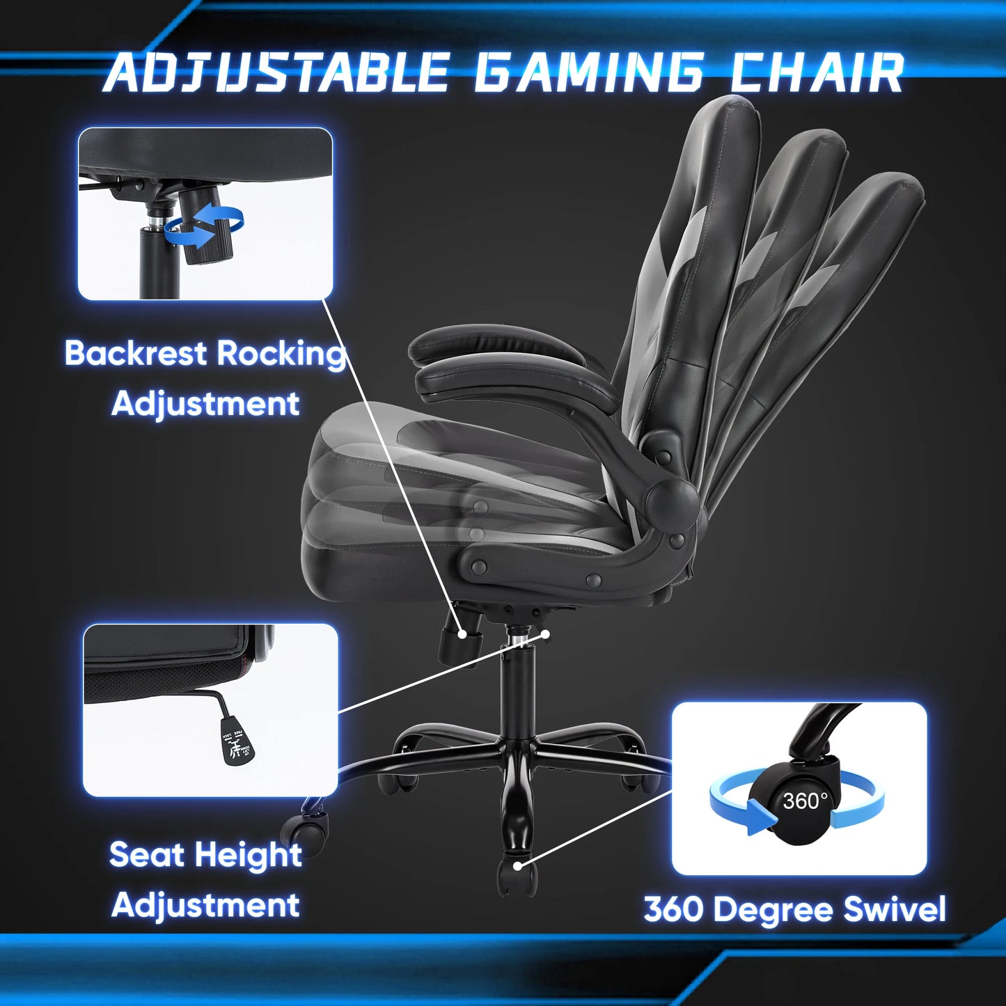 JHK Ergonomic Office Gaming Chair With Flip-Up Armrest