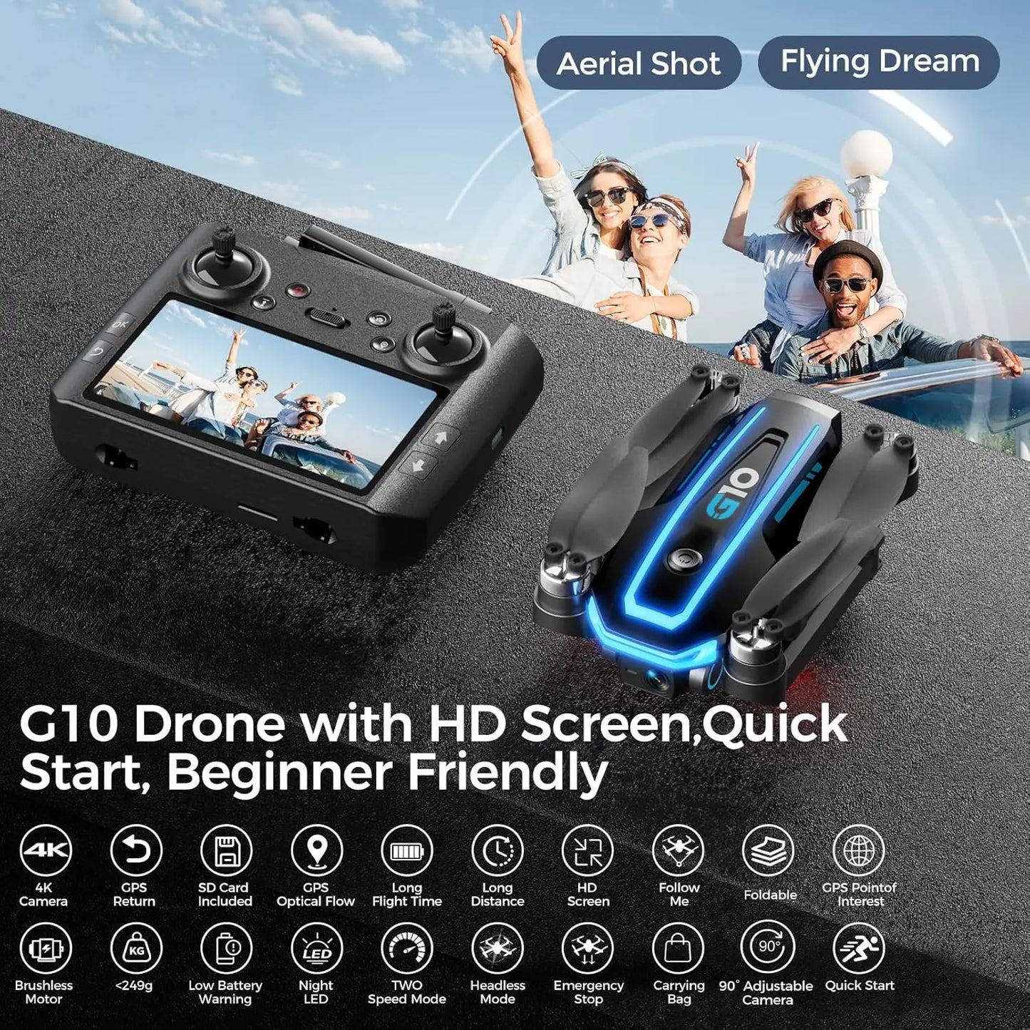 4K GPS Drone With HD Screen Auto Return Follow Me Beginner Friendly Under 250g