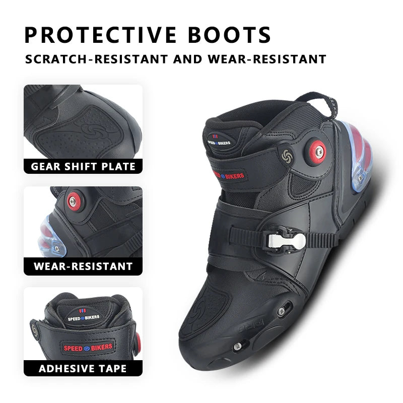 Men's Leather Motorcycle Shoes Breathable Ankle Boots For Spring Summer