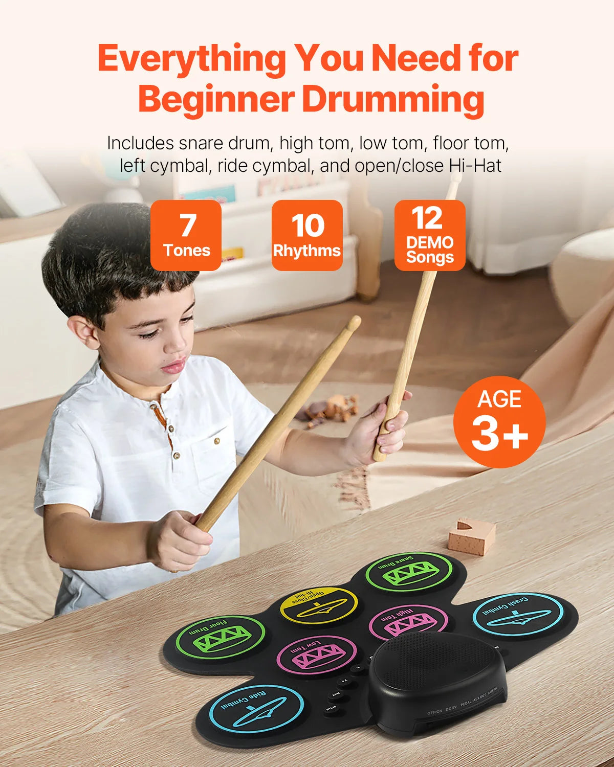 SucceBuy 7 Pad Roll Up Electronic Drum Set For Kids