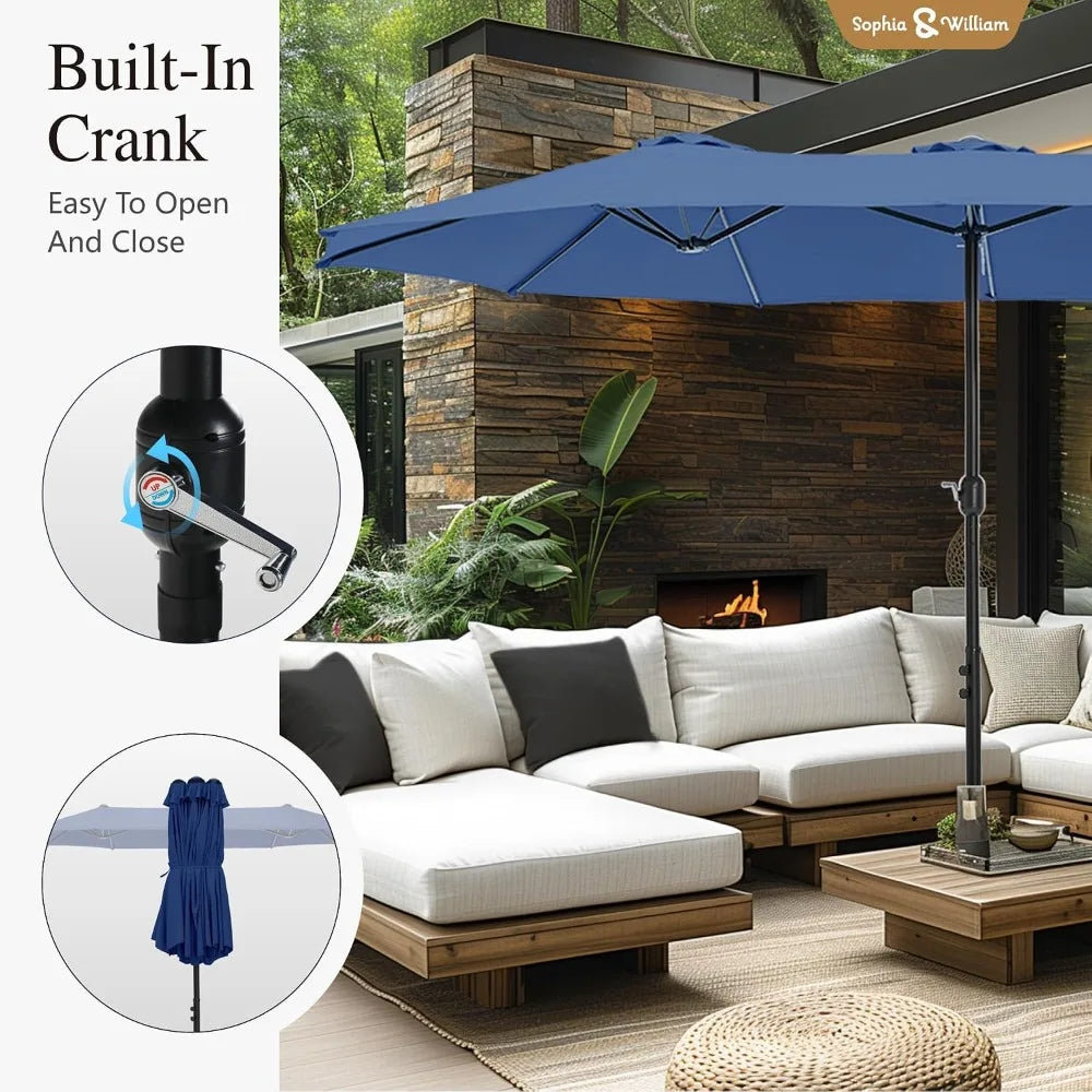 Rectangular Market Patio Umbrella With Stainless Steel Frame And Base Included