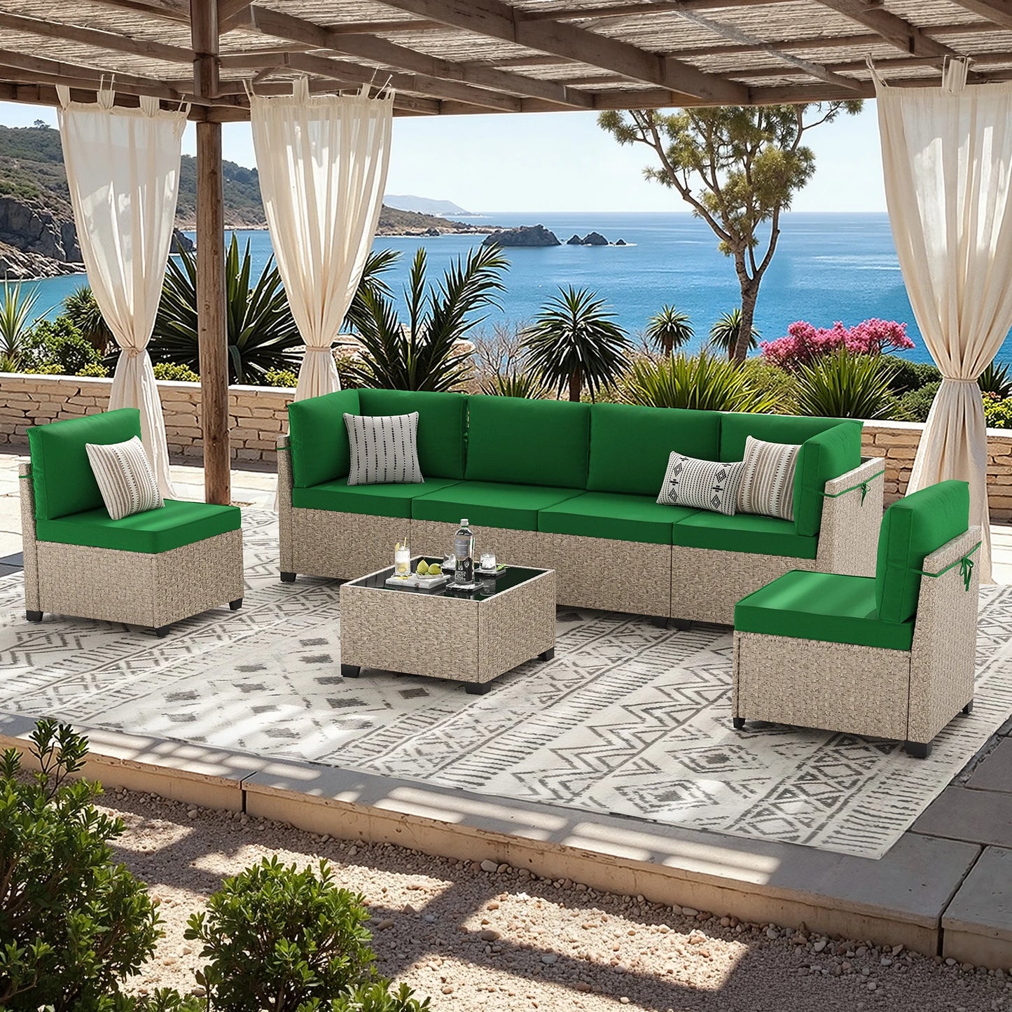 Outdoor Rattan Patio Set With Tempered Glass Table All Weather