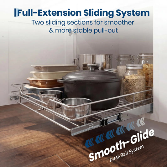 Pull Out Cabinet Organizer, Heavy Duty  Full Extension Slide Out Kitchen Organizers and Storage Roll Out Shelf Drawer for Pots Pans Under Sink Cabinet Organizers