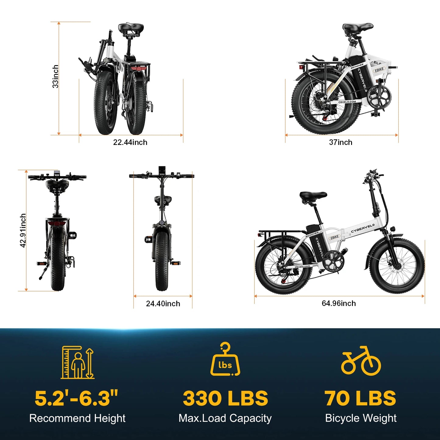 Cybervelo Foldable 1000w Peak Electric Bike With Fat Tires